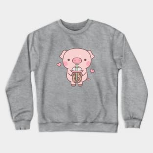 Cute Little Pig Loves Boba Tea Crewneck Sweatshirt